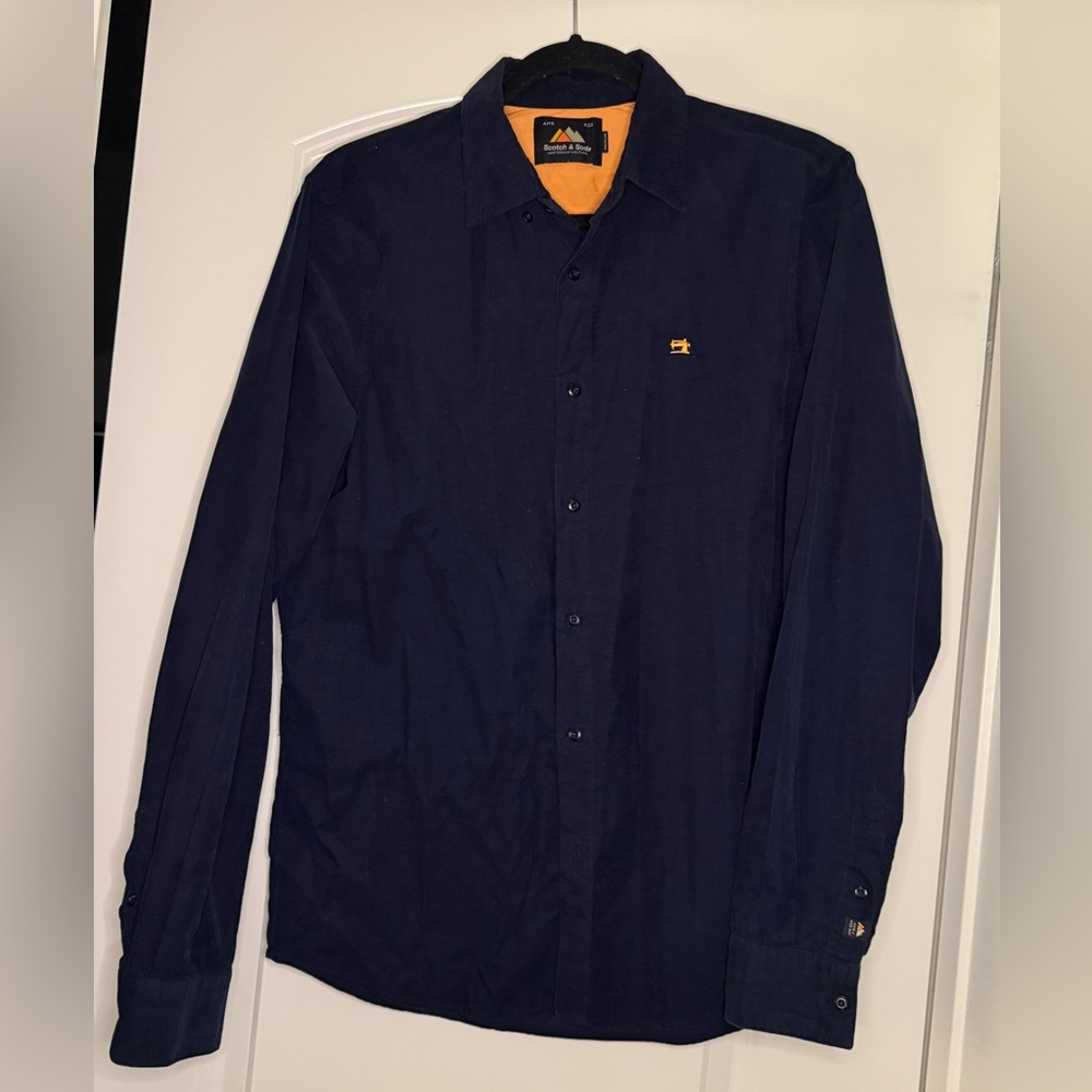 Scotch & Soda Men's Corduroy Shirt Button Down size Medium Navy Casual Preppy